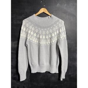 Melrose And Market Sweater Womens XS Gray Fair Isle Mock Neck Knit Pullover
